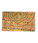 Womens Hand Embroidered Clutch With Sling Ribbon Multicolor