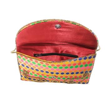 Womens Hand Embroidered Clutch With Sling Ribbon Multicolor 3