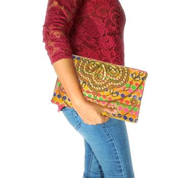 Womens Hand Embroidered Clutch With Sling Ribbon Multicolor 4