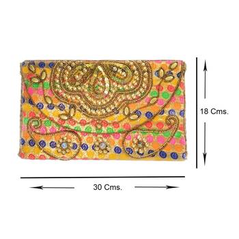 Womens Hand Embroidered Clutch With Sling Ribbon Multicolor 5