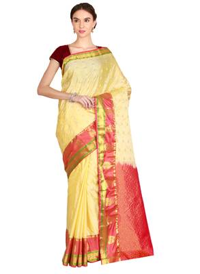 CLASSICATE from the house of The Chennai Silks Women's Cream Kanjivaram Silk Saree With Running Blouse 1