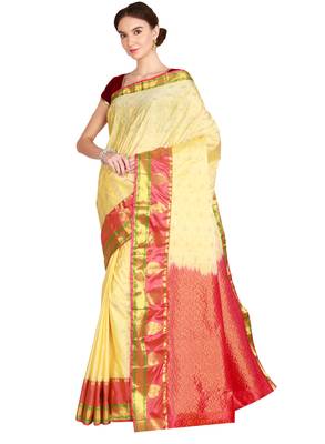 CLASSICATE from the house of The Chennai Silks Women's Cream Kanjivaram Silk Saree With Running Blouse 2