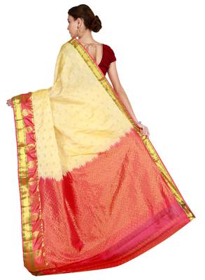 CLASSICATE from the house of The Chennai Silks Women's Cream Kanjivaram Silk Saree With Running Blouse 3