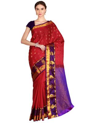 CLASSICATE from the house of The Chennai Silks Women's Dark Pink Kanjivaram Silk Saree With Running Blouse 1