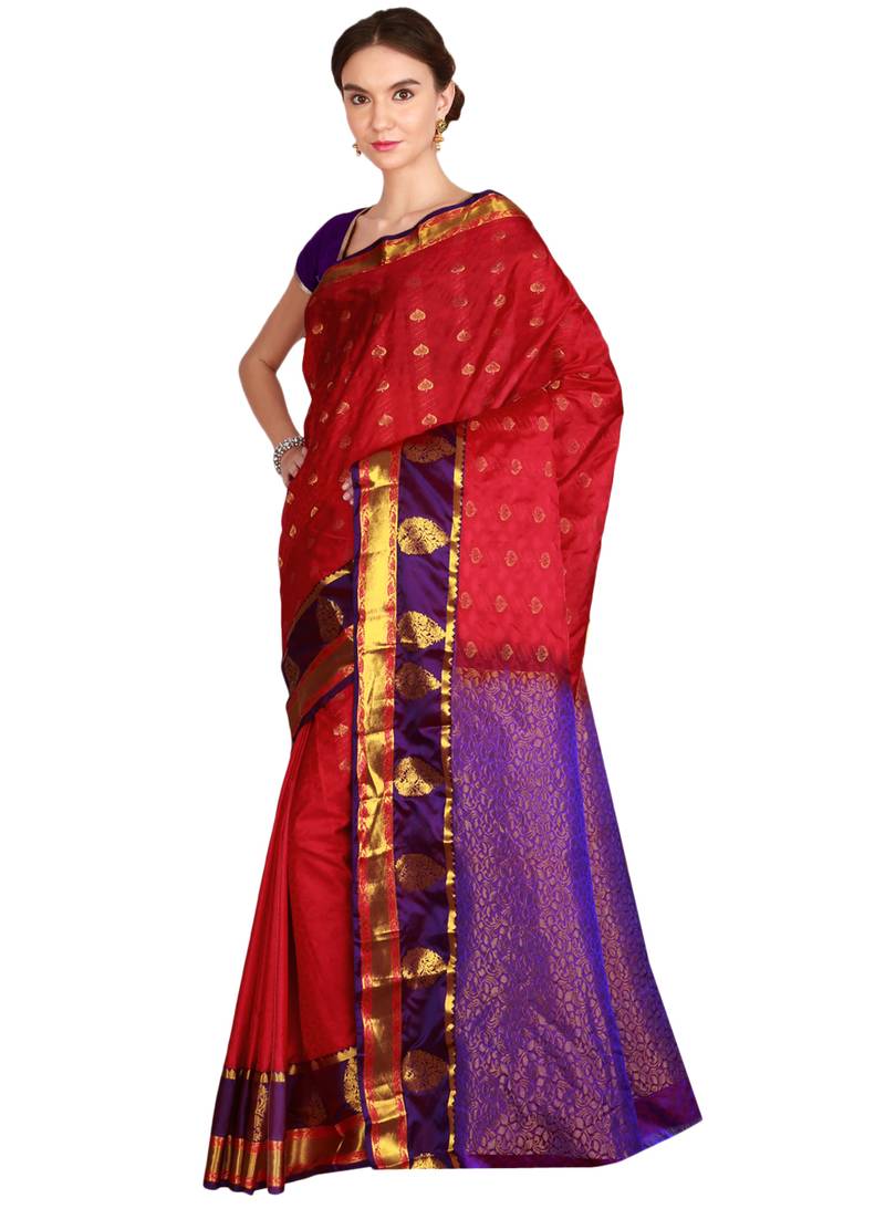 CLASSICATE from the house of The Chennai Silks Women's Dark Pink Kanjivaram Silk Saree With Running Blouse