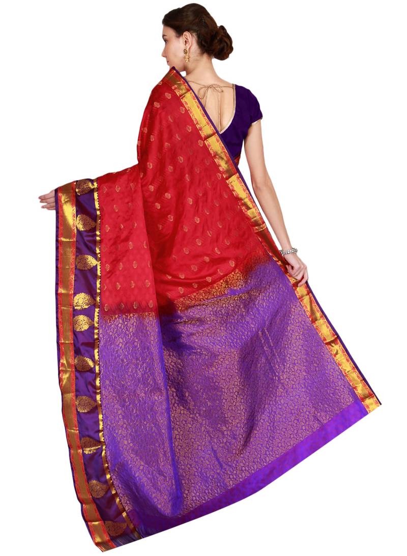 CLASSICATE from the house of The Chennai Silks Women's Dark Pink Kanjivaram Silk Saree With Running Blouse