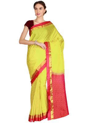 CLASSICATE from the house of The Chennai Silks Women's Light Yellow Kanjivaram Silk Saree With Running Blouse 1