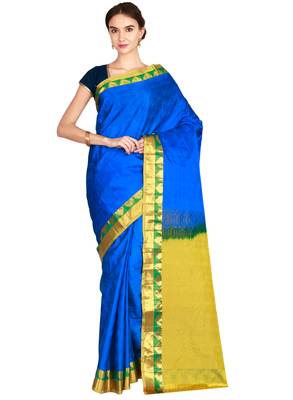 CLASSICATE from the house of The Chennai Silks Women's Royal Blue Kanjivaram Silk Saree With Running Blouse 1