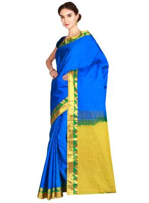 CLASSICATE from the house of The Chennai Silks Women's Royal Blue Kanjivaram Silk Saree With Running Blouse 2