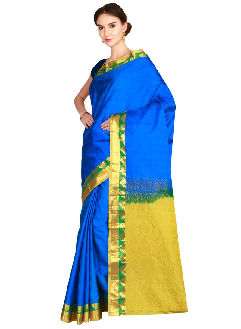 CLASSICATE from the house of The Chennai Silks Women's Royal Blue Kanjivaram Silk Saree With Running Blouse