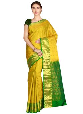 CLASSICATE from the house of The Chennai Silks Women's Olive Green Kanjivaram Silk Saree With Running Blouse 1