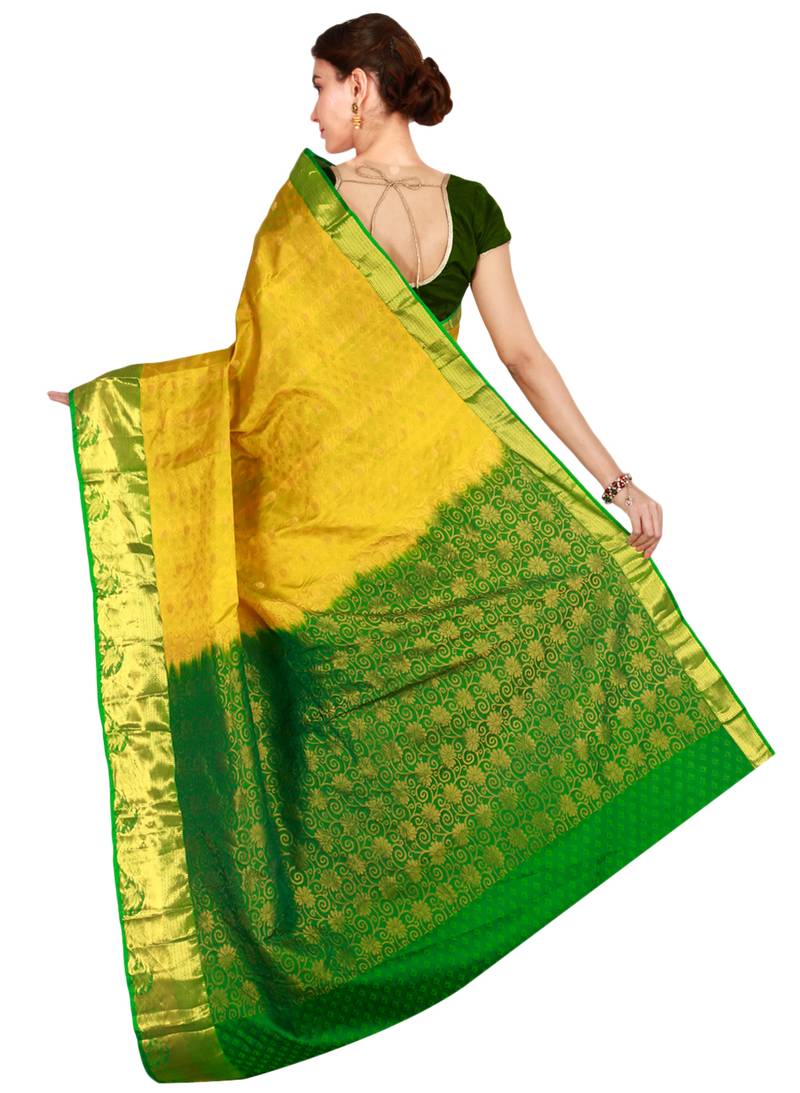 CLASSICATE from the house of The Chennai Silks Women's Olive Green Kanjivaram Silk Saree With Running Blouse