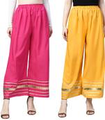 2 Women's Crepe Pink & Mustard Yellow Solid With Gota Patti Palazzos