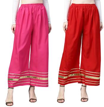 2 Women's Crepe Pink & Red Solid With Gota Patti Palazzos 1