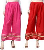 2 Women's Crepe Pink & Red Solid With Gota Patti Palazzos