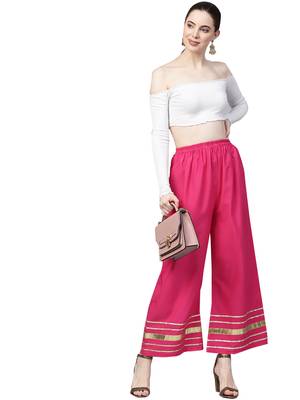 2 Women's Crepe Pink & Red Solid With Gota Patti Palazzos 3