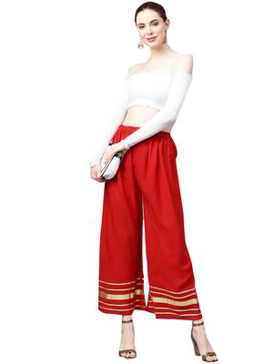 2 Women's Crepe Pink & Red Solid With Gota Patti Palazzos 5