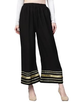 2 Women's Crepe Black & Mustard Yellow Solid With Gota Patti Palazzos 2