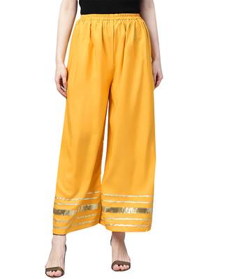 2 Women's Crepe Black & Mustard Yellow Solid With Gota Patti Palazzos 4