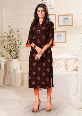 Brown printed rayon party-wear-kurtis 1