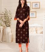 Brown printed rayon party-wear-kurtis