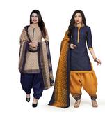 Beige Printed Blended Cotton Salwar