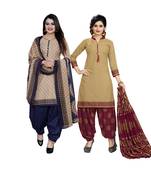 Beige Printed Blended Cotton Salwar