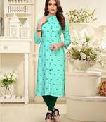 Sky-blue printed rayon party-wear-kurtis