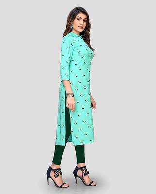 Sky-blue printed rayon party-wear-kurtis 3