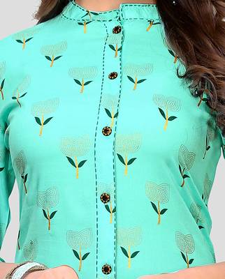 Sky-blue printed rayon party-wear-kurtis 4