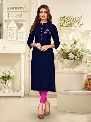 Navy-blue hand woven rayon party-wear-kurtis 1