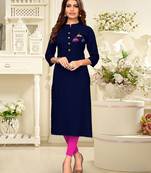 Navy-blue hand woven rayon party-wear-kurtis