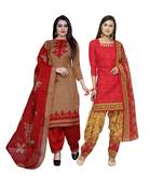 Brown Printed Blended Cotton Salwar