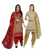 Brown Printed Blended Cotton Salwar