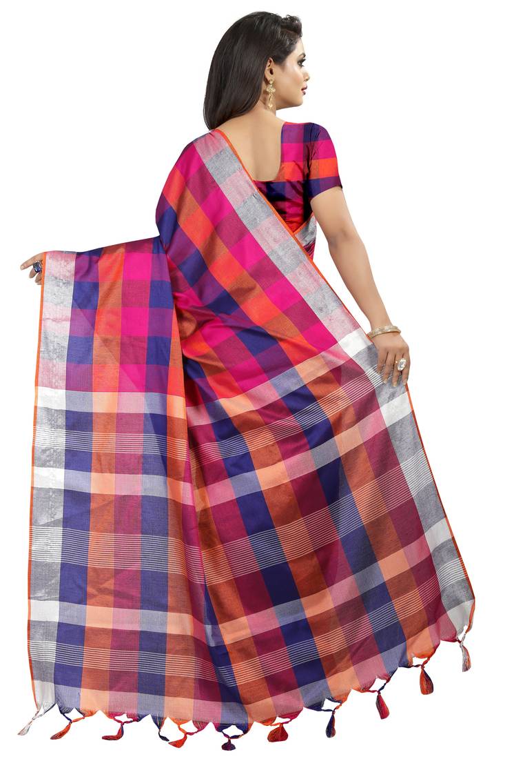 multicolor woven linen saree with blouse