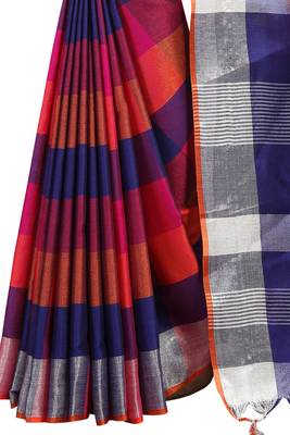 multicolor woven linen saree with blouse 4