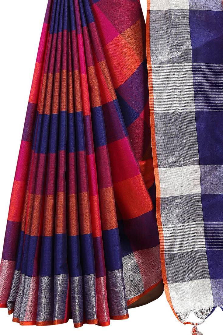 multicolor woven linen saree with blouse