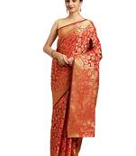 Red woven banarasi silk saree with blouse
