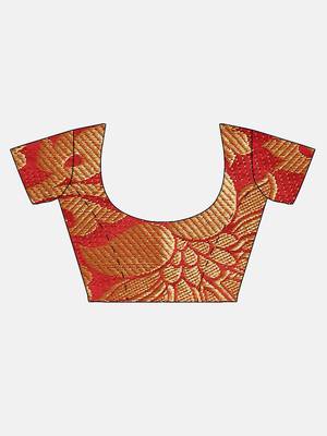 Red woven banarasi silk saree with blouse 5