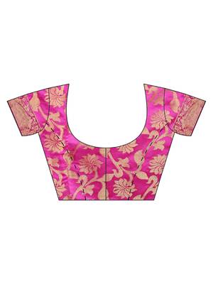 Pink woven banarasi silk saree with blouse 5