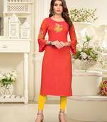 Orange embroidered rayon party-wear-kurtis