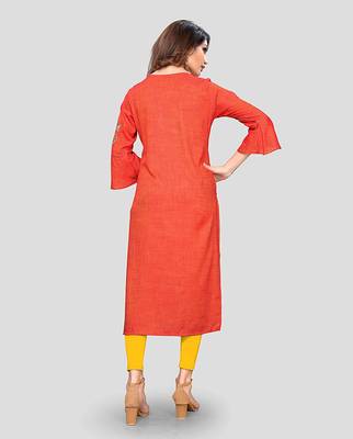 Orange embroidered rayon party-wear-kurtis 2