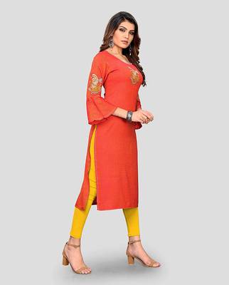 Orange embroidered rayon party-wear-kurtis 3