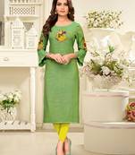 Green embroidered rayon party-wear-kurtis