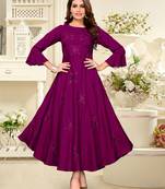Purple embroidered rayon party-wear-kurtis