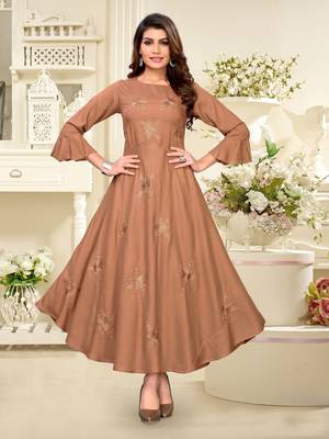 Beige embroidered rayon party-wear-kurtis 1