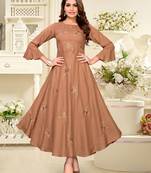 Beige embroidered rayon party-wear-kurtis