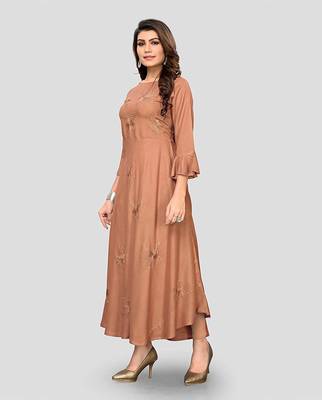 Beige embroidered rayon party-wear-kurtis 3
