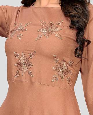 Beige embroidered rayon party-wear-kurtis 4