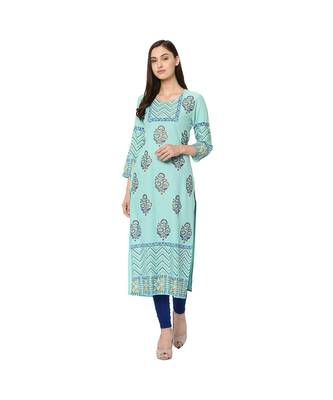 Turquoise Rayon Straight Kurti 1